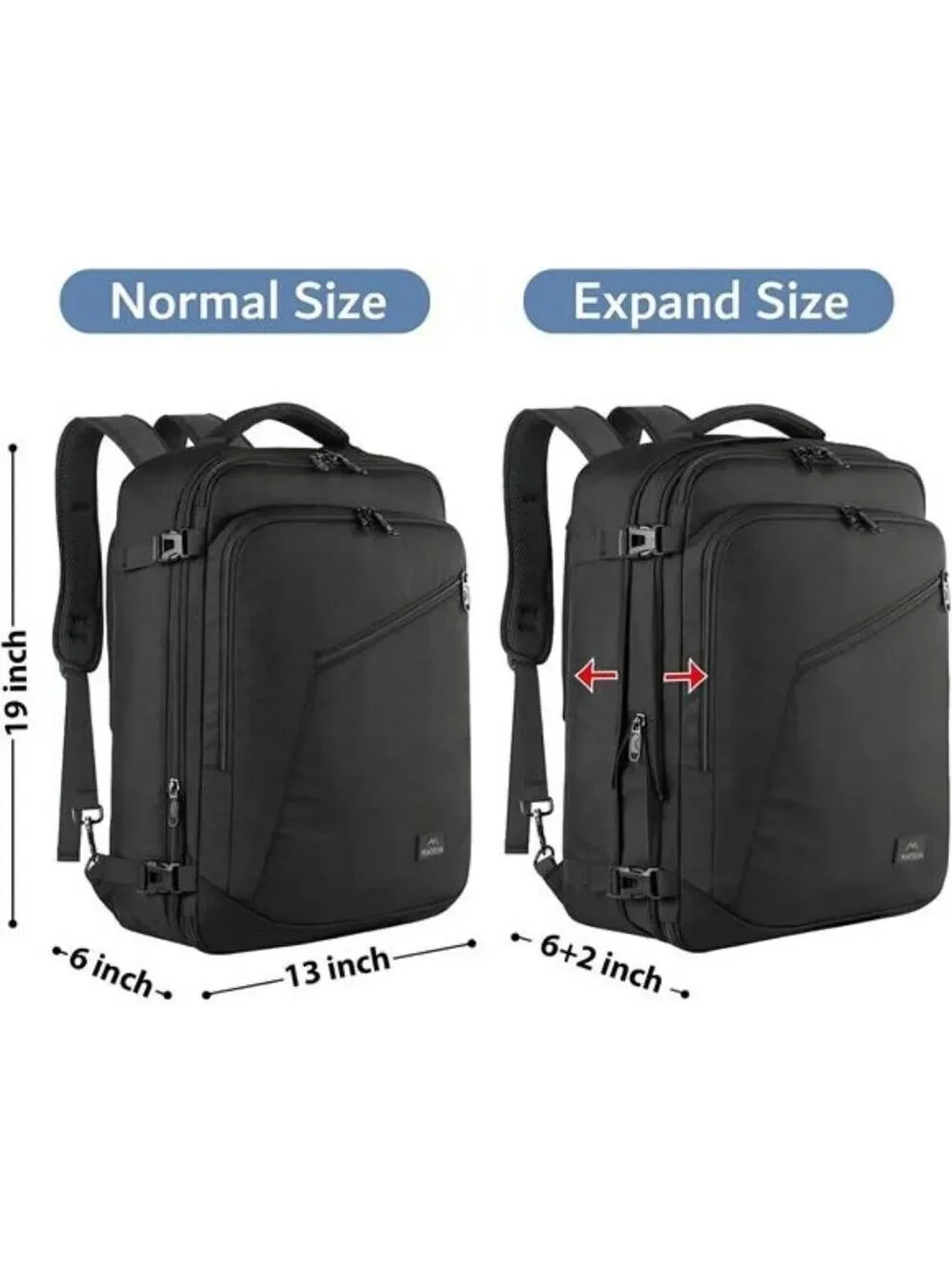 Matein Travel Backpack 40L Expandable Carry On Bag Lightweight Water Resistant